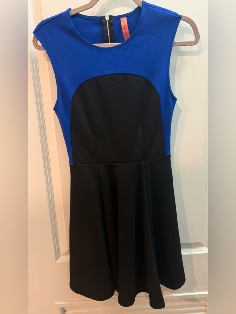 Blue and Black Sleeveless Fit-and-Flare Dress